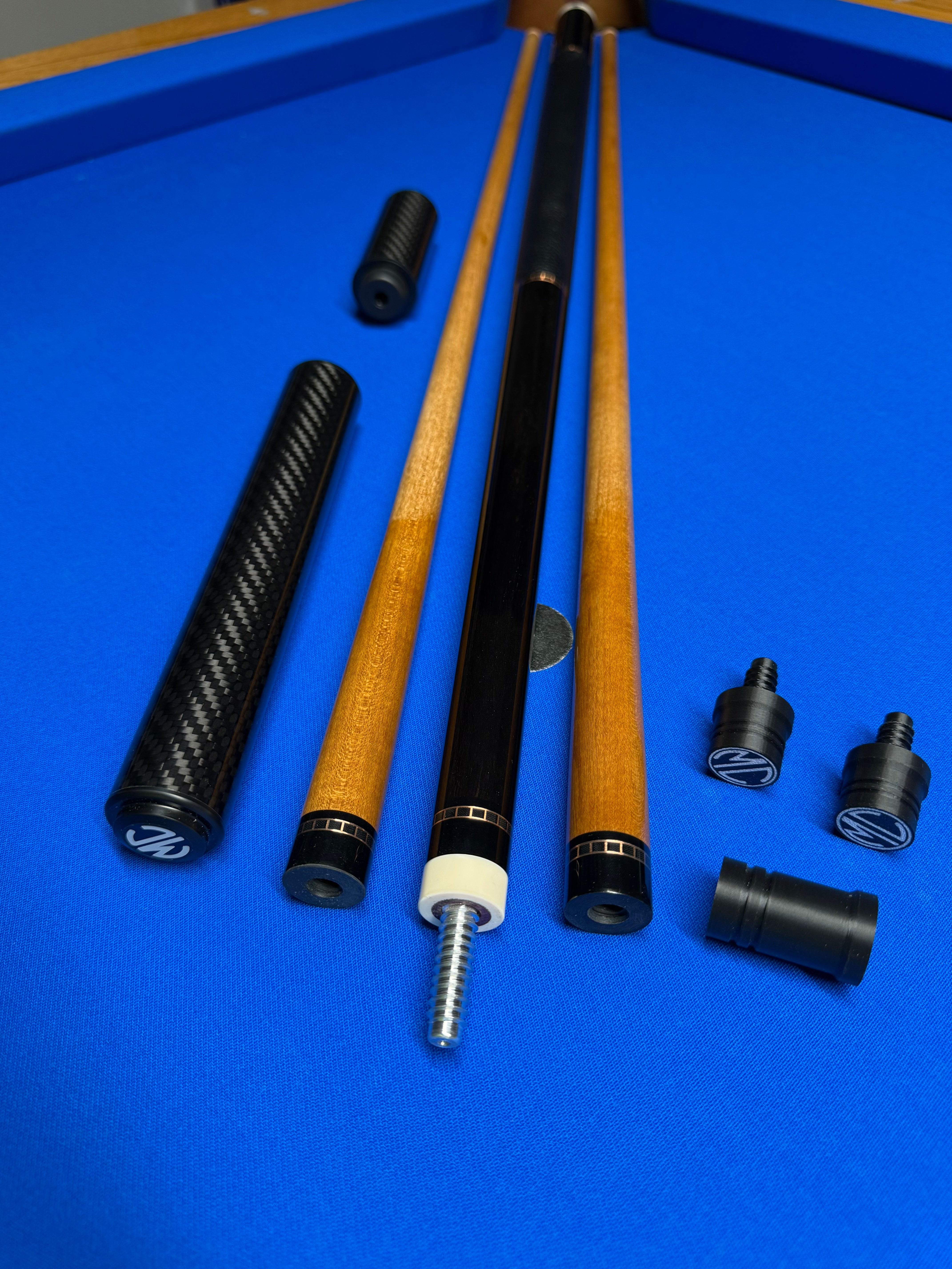 MC Ebony Custom Cue W (2) Kielwood shafts and (2) Extensions