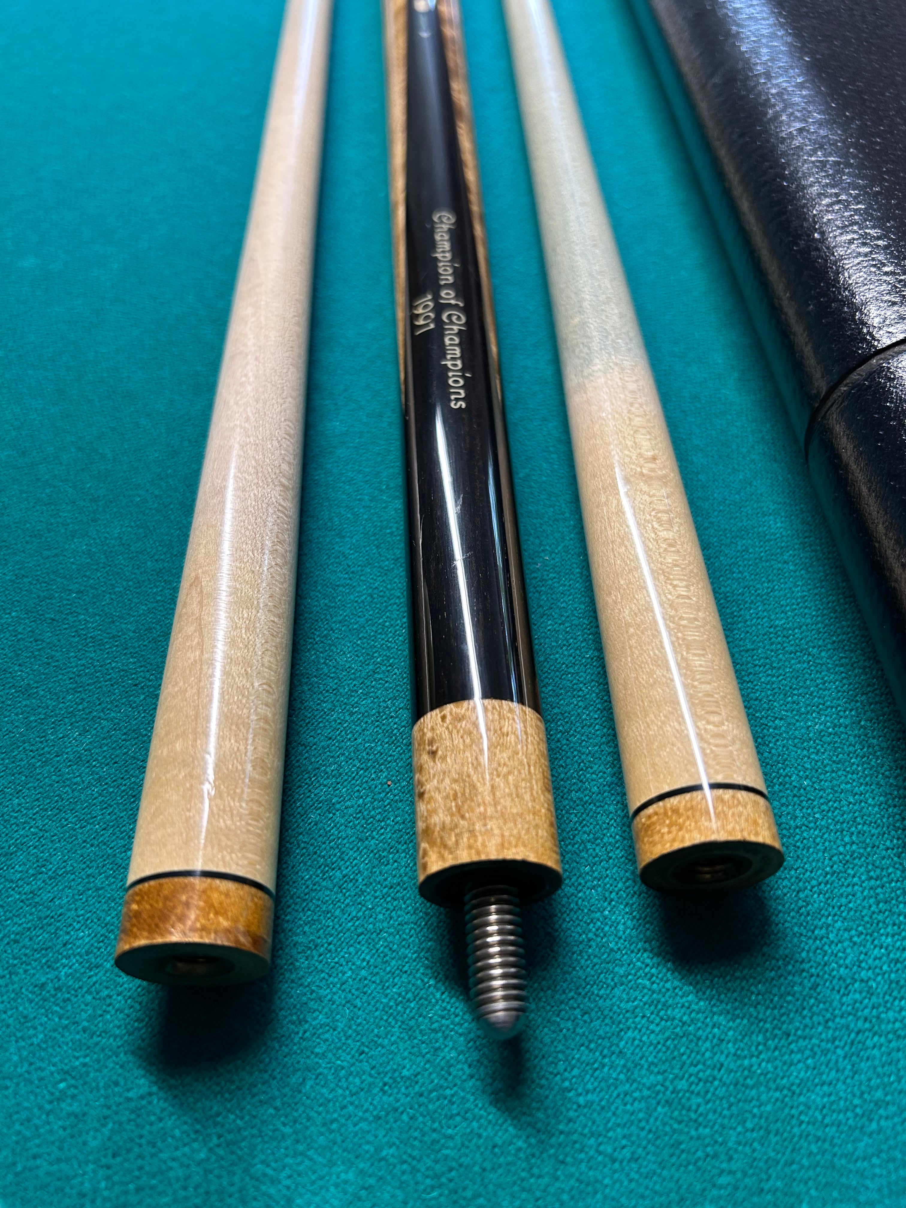 1991 Challenge of Champions Meucci Cue and Case won by Mike Lebron from the Lebron/ Hall ESPN Match and the Meucci Hard Case 📞