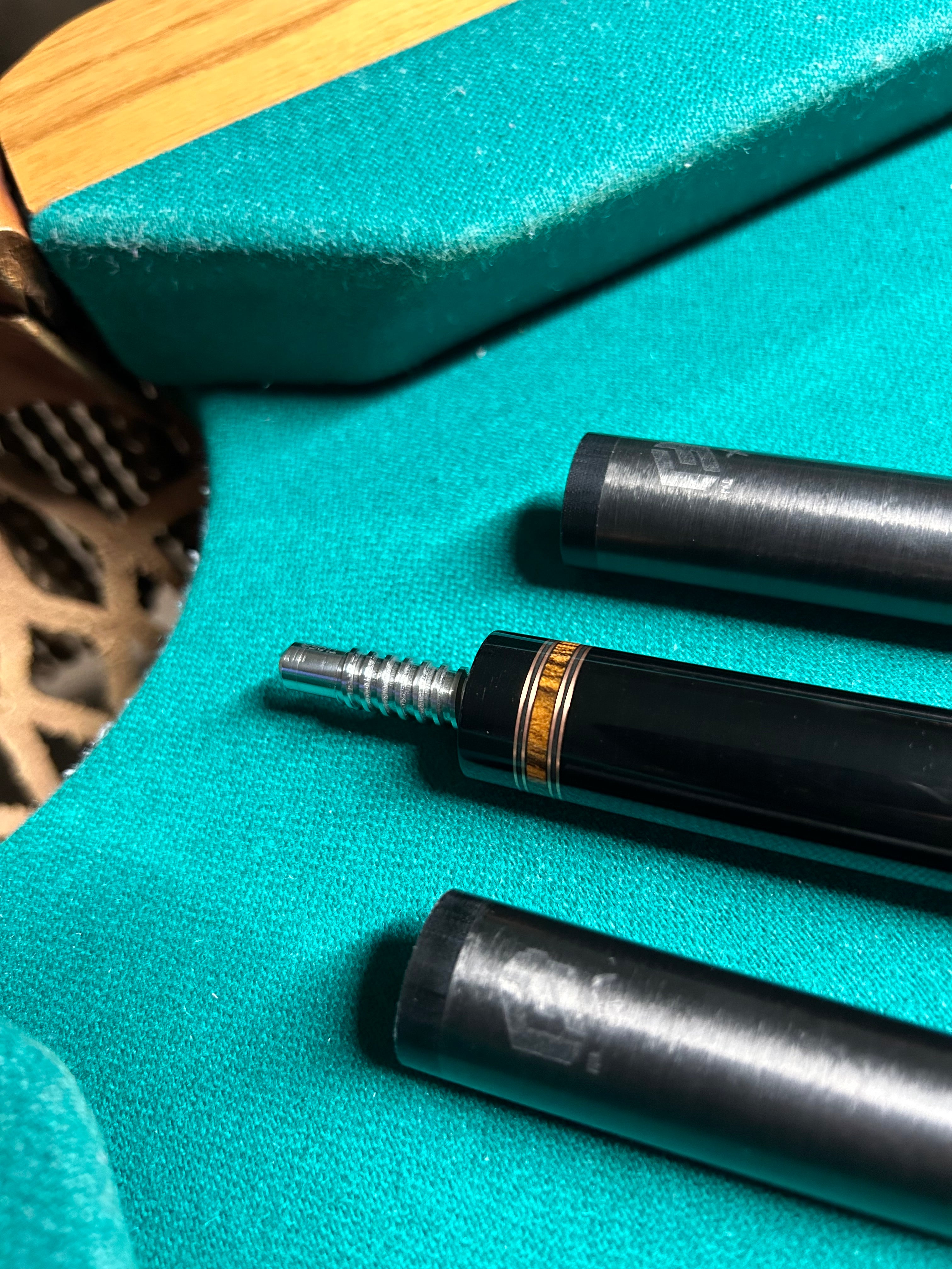 Full Custom 8 Point Tiger Cue made with (2) Incredible Woods, Ebony and Bocote, and Comes with (2) Fortis Carbon Shafts