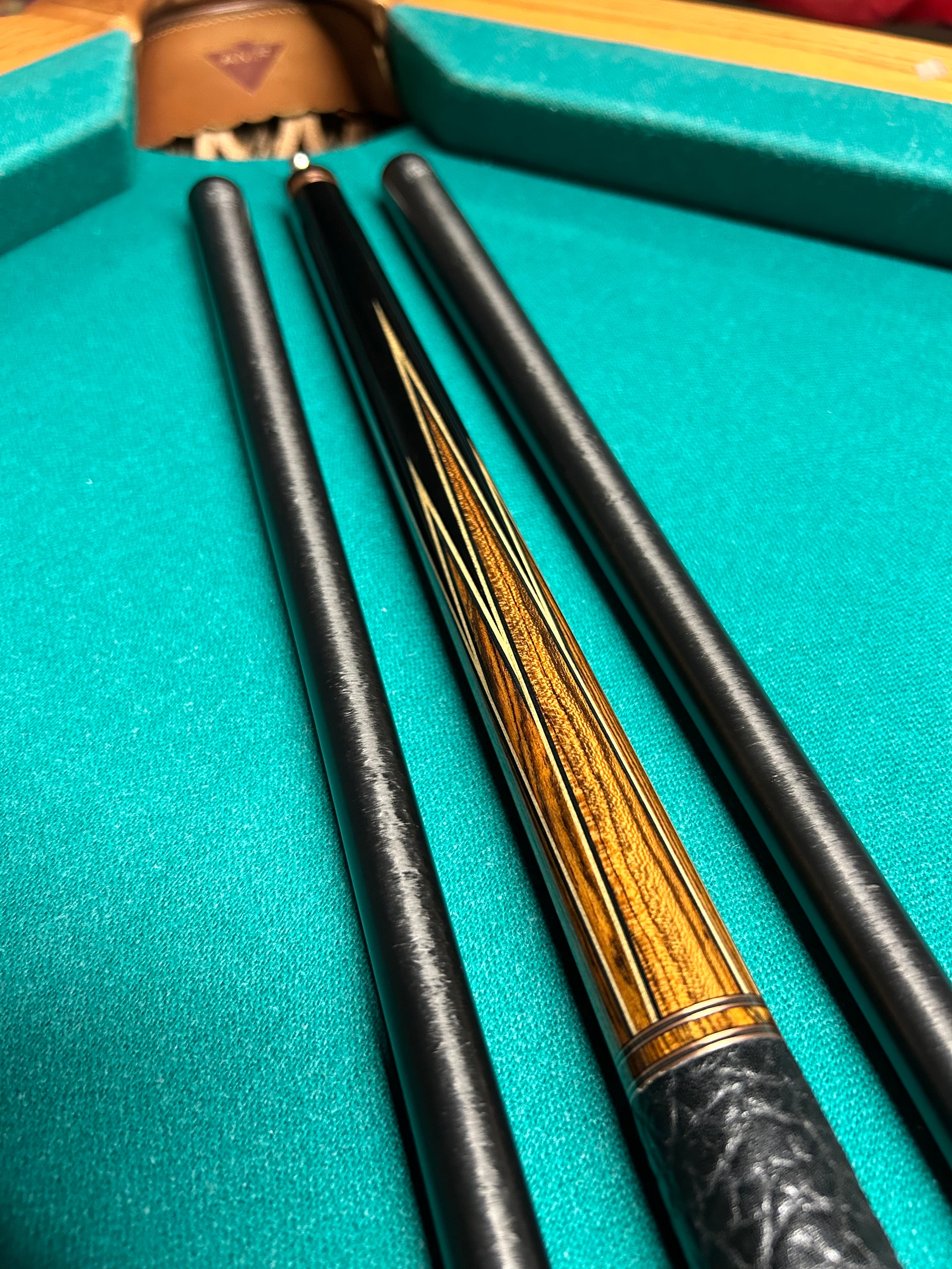 Full Custom 8 Point Tiger Cue made with (2) Incredible Woods, Ebony and Bocote, and Comes with (2) Fortis Carbon Shafts