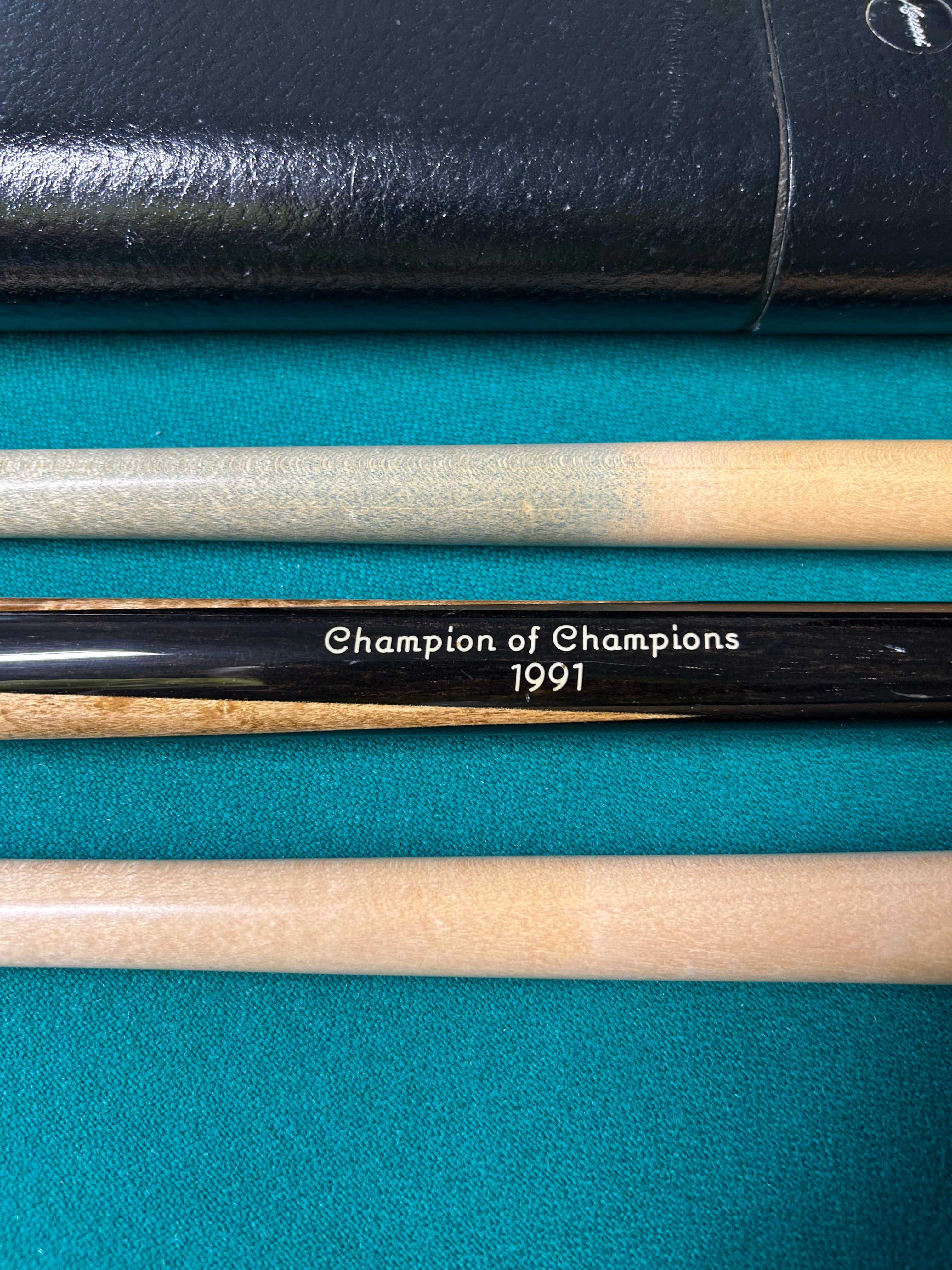 1991 Challenge of Champions Meucci Cue and Case won by Mike Lebron from the Lebron/ Hall ESPN Match and the Meucci Hard Case 📞