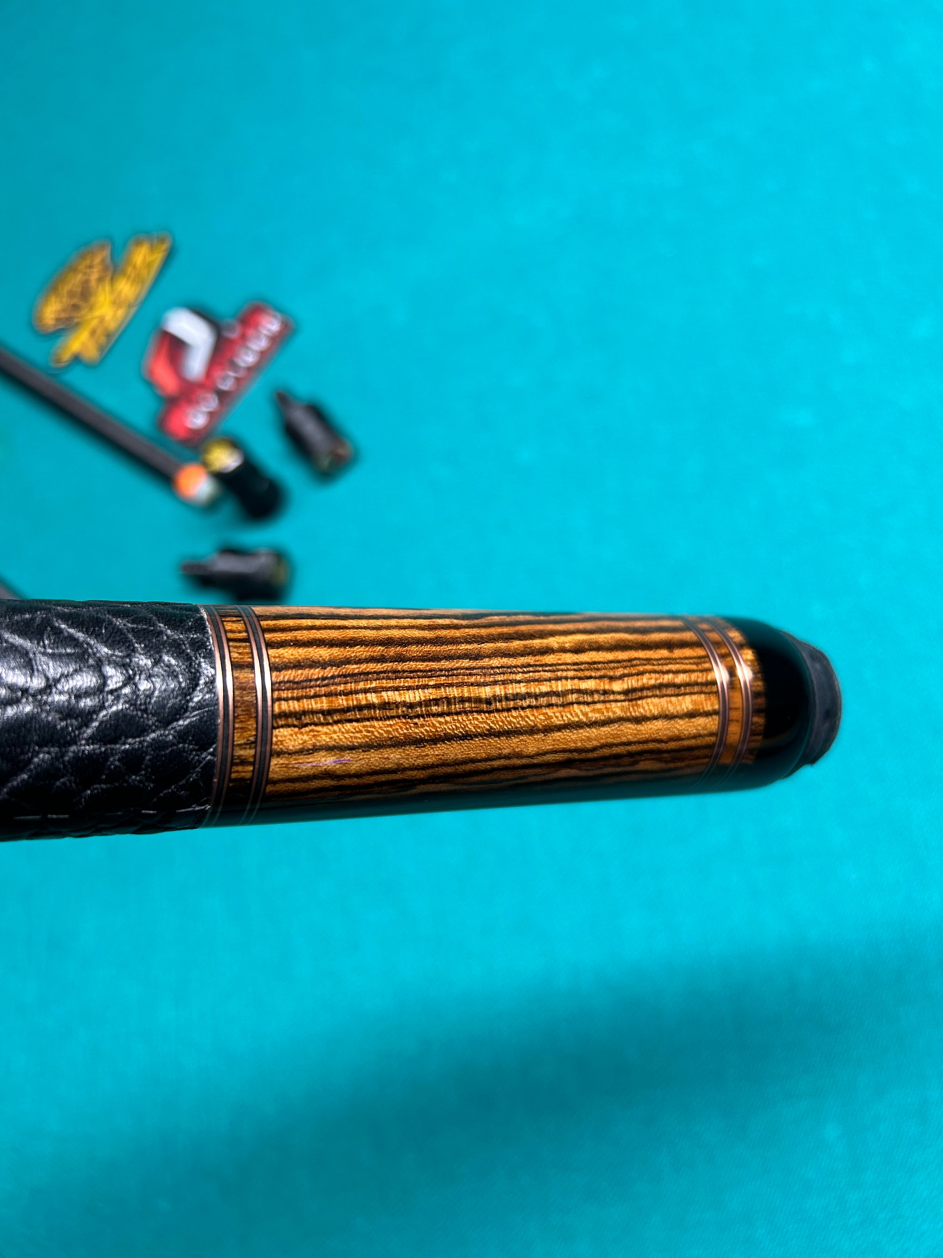 Full Custom 8 Point Tiger Cue made with (2) Incredible Woods, Ebony and Bocote, and Comes with (2) Fortis Carbon Shafts